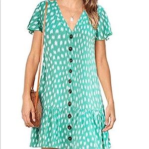 V Neck Button Down Dress (X-Large, Turquoise)